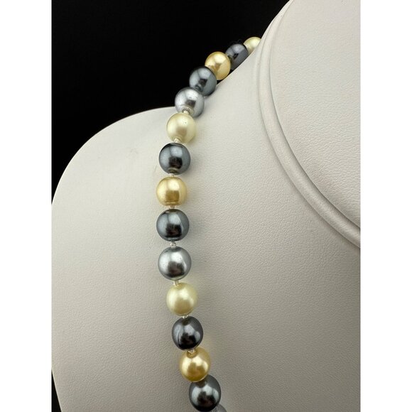 Faux Pearl Beaded Necklace Multi-Tone Gray Gold Ivory Round Beads Elegant Jewelr - Picture 2 of 5